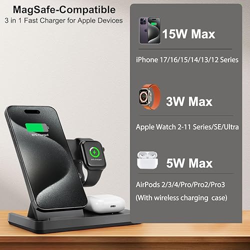 Miniatura 4 de Estación de carga inalámbrica magnética 3 en 1 para Magsafe iPhone 12-17 Series, estación de carga para múltiples dispositivos, soporte de cargador