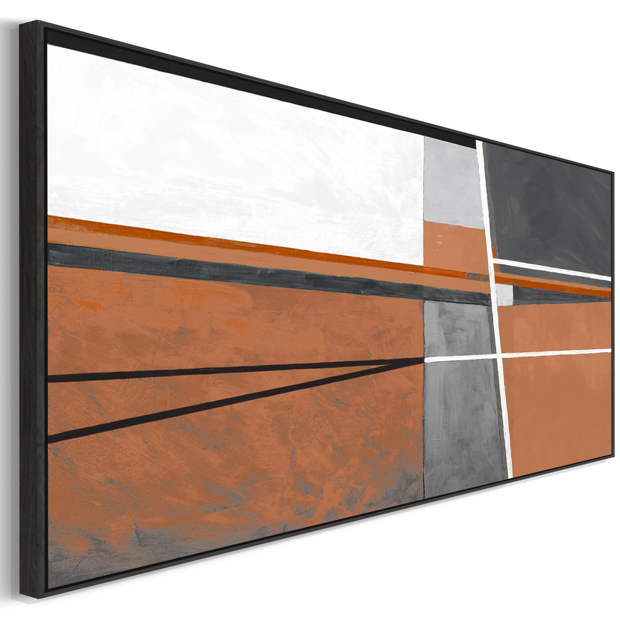 Wallfillers Long Wide Horizontal Framed Wall Art Print - Over Bed Couch Sofa - Panoramic Canvas - Orange Abstract Picture - L - XL - XXL (Orange 3, 153 x 67cm - BLACK Frame XXL)