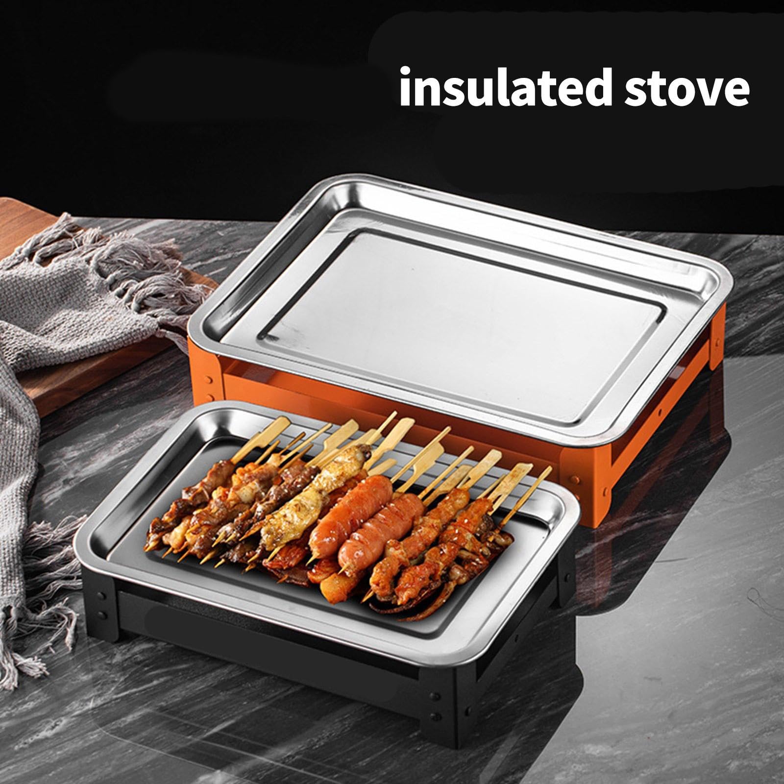 Scaldavivande in acciaio inox per grigliate all'aperto, feste, supporti riscaldati per carne, con design staccabile, piastra in acciaio inox
