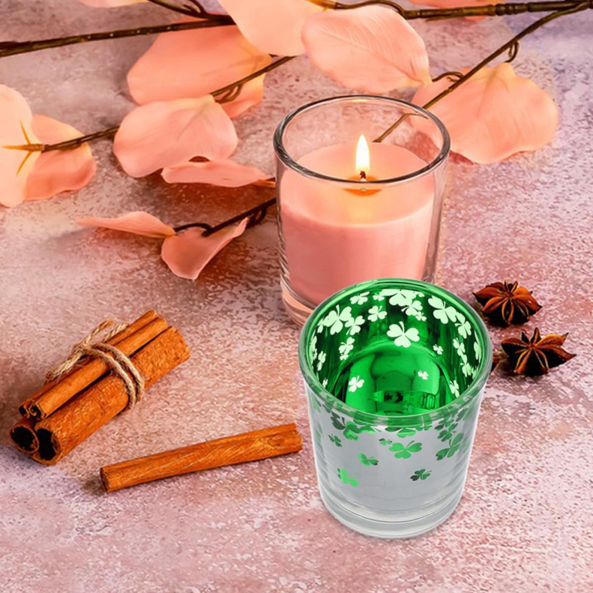 12 Stück Grüner Glas Kerzenhalter für St Patrick's Day Tischdeko
