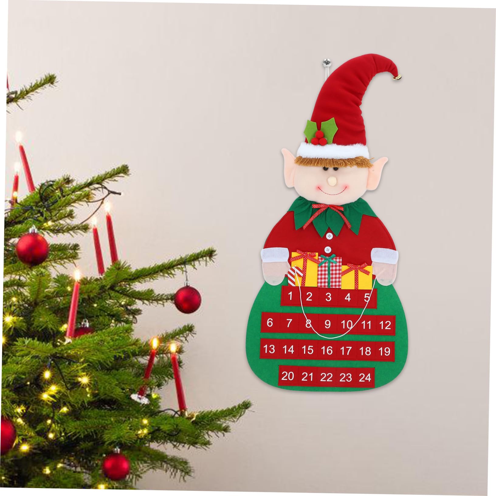 NUOBESTY Weihnachts Countdown Kalender aus Filz Adventskalender für Wand oder Tür mit Taschen zum Zählen der Tage Robust und Wiederverwendbar Einfache Anbringung für Weihnachtsdeko
