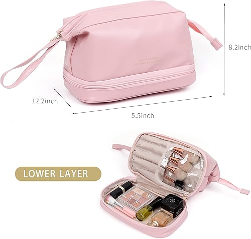 Miniatura 3 de Bolsa de maquillaje grande, bolsa de cosméticos de doble capa, bolsa de maquillaje de viaje, bolsa de maquillaje de cuero, bolsas de viaje para