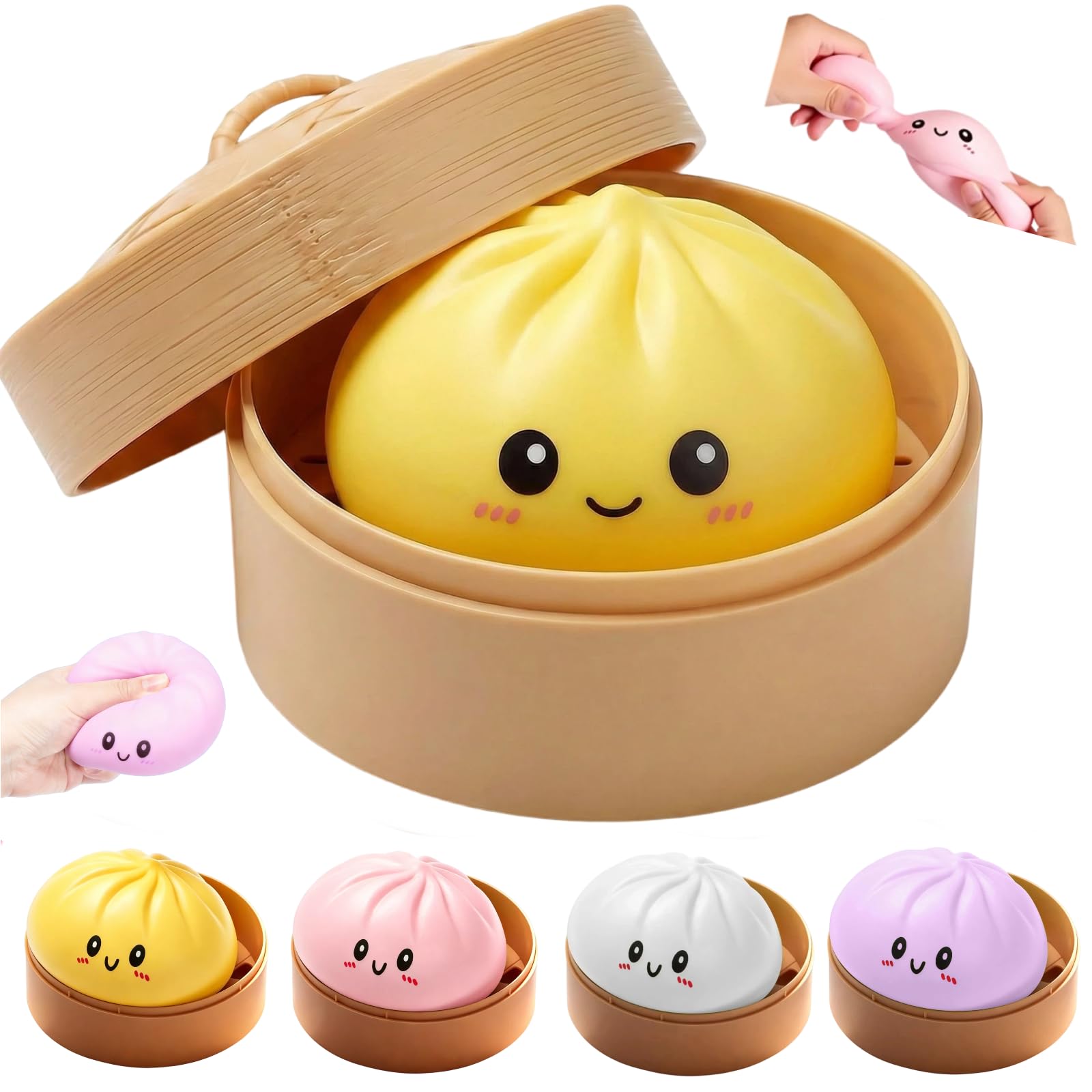 Dumpling Squishy with Steamer Box, Mystery Dumpling Squishy Stress Ball, Soft Squeeze Fidget Sensory for Adults Party Favor Gift (C)