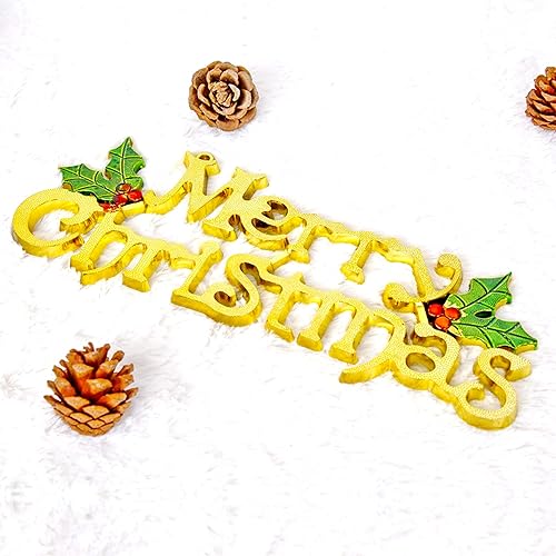 Miniatura 3 de Letrero dorado de Navidad de 16 pulgadas, decoración de corona de árbol de Navidad, accesorios para colgar, letrero de plástico dorado de Feliz