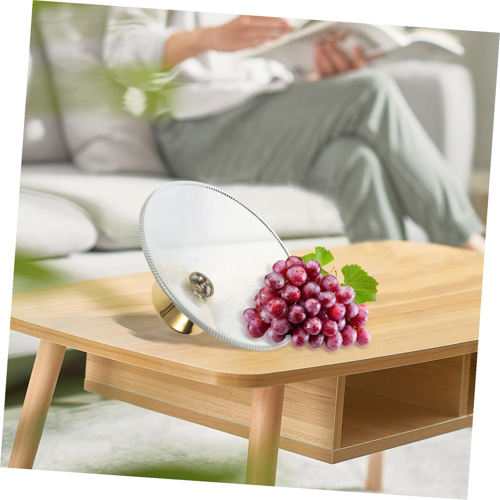 Happyyami Plato de Frutas de Vidrio Base Alta Elegante y Sofisticado, Borde Liso y Gran Capacidad para Servir Aperitivos en Salón o Comedor