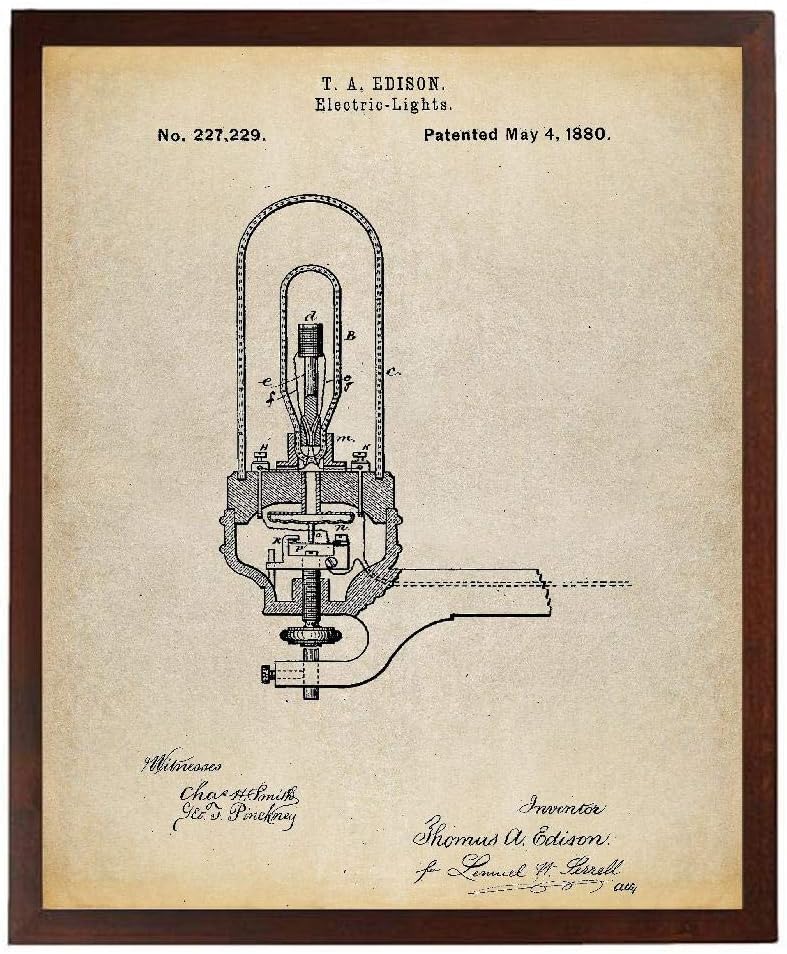 Edison Light Bulb Poster Art Print Thomas Edison Patent Technology Poster Art Print Industrial Wall Decor TNP121