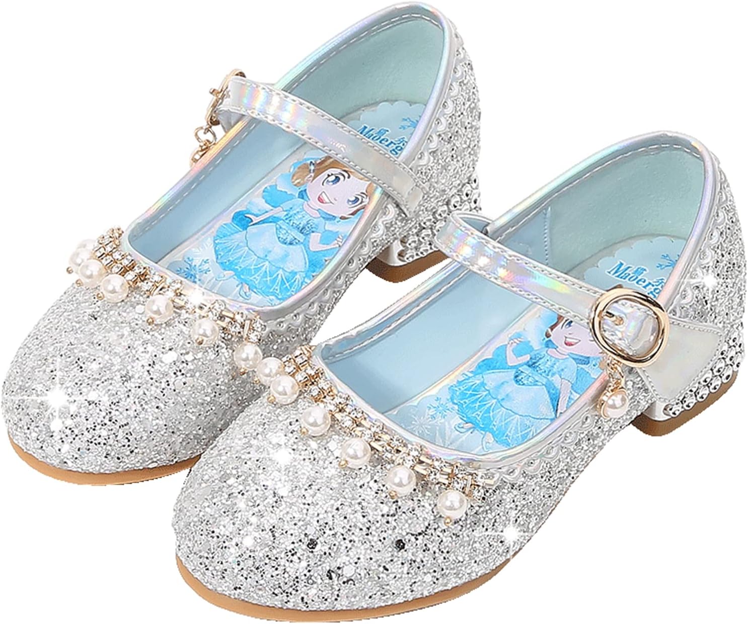 Girls Princess Shoes ELSA Mary Jane High Heels Dress up Christmas Carnival Birthday Theme Party Costume Kids Crystal Sequin Wedding Bridesmaids Shoes Cosplay Fancy Halloween Blue Pink Silver 03