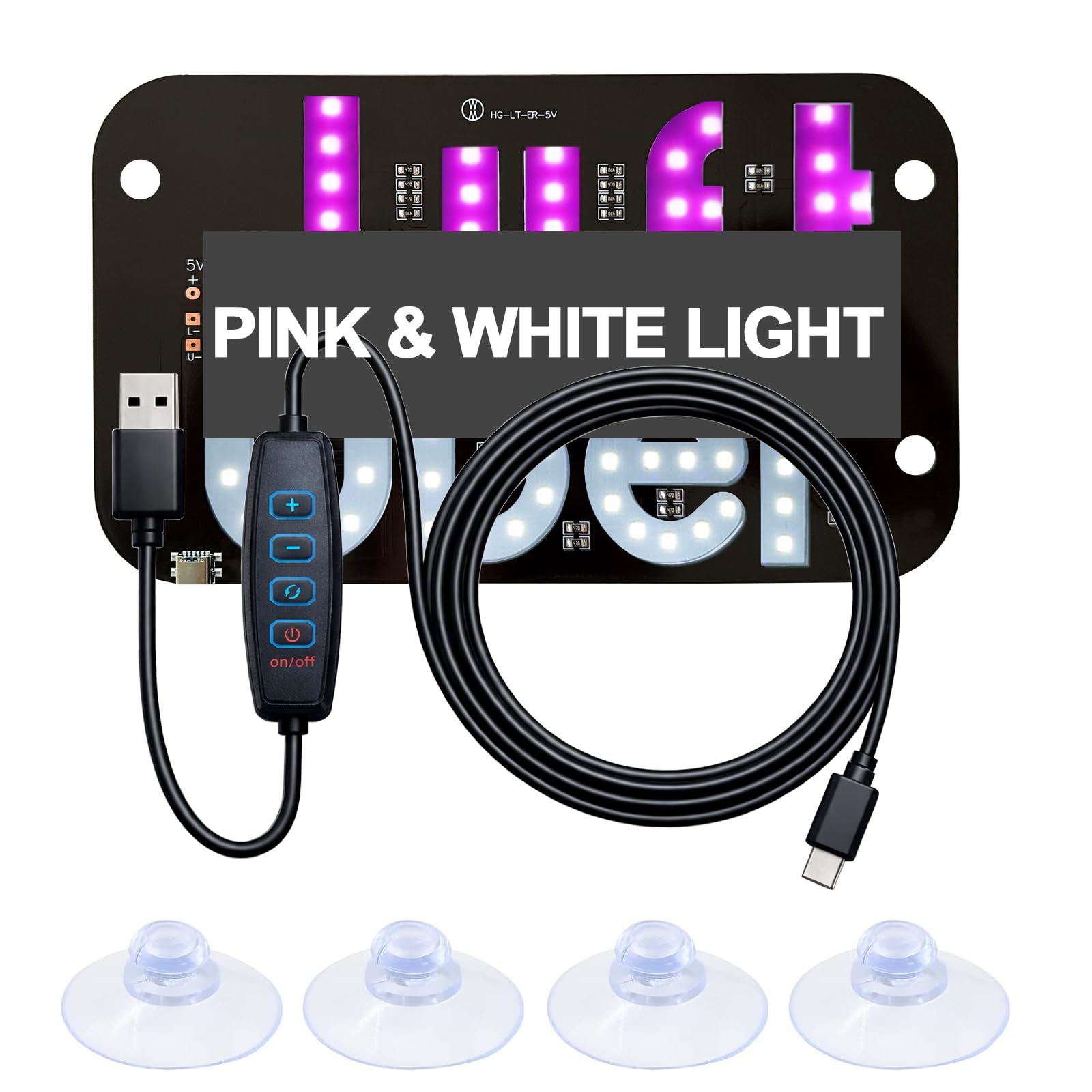 LED Light Sign for Car Windshield with 4 Suction Cups, USB A Switch Cable
