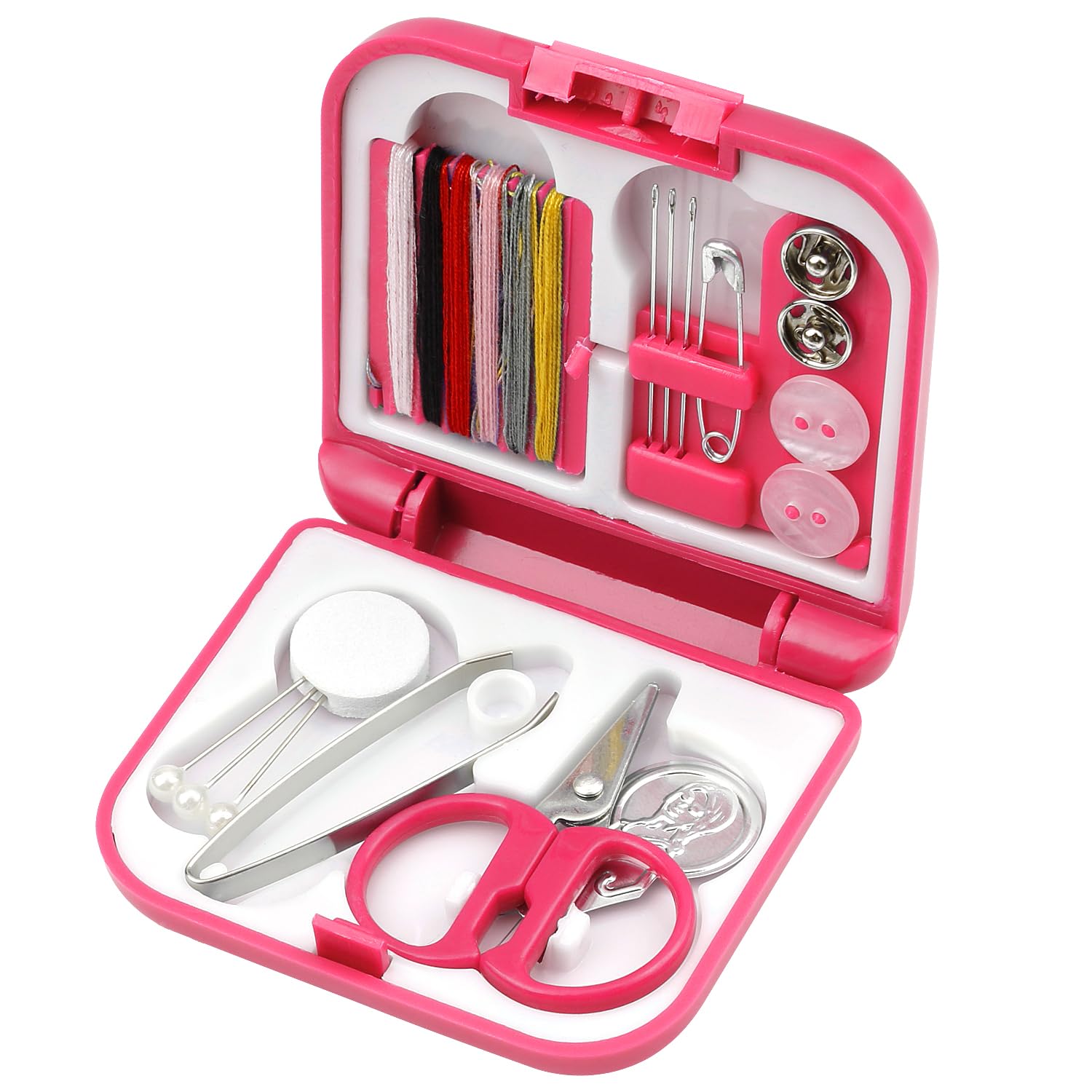Bojueshaw Mini Travel Sewing Kit,Portable Needle and Thread Kit,Emergency Sewing Repair Kit with Scissor Button Pins for Travel Business Trips School Camping(Rose Red)