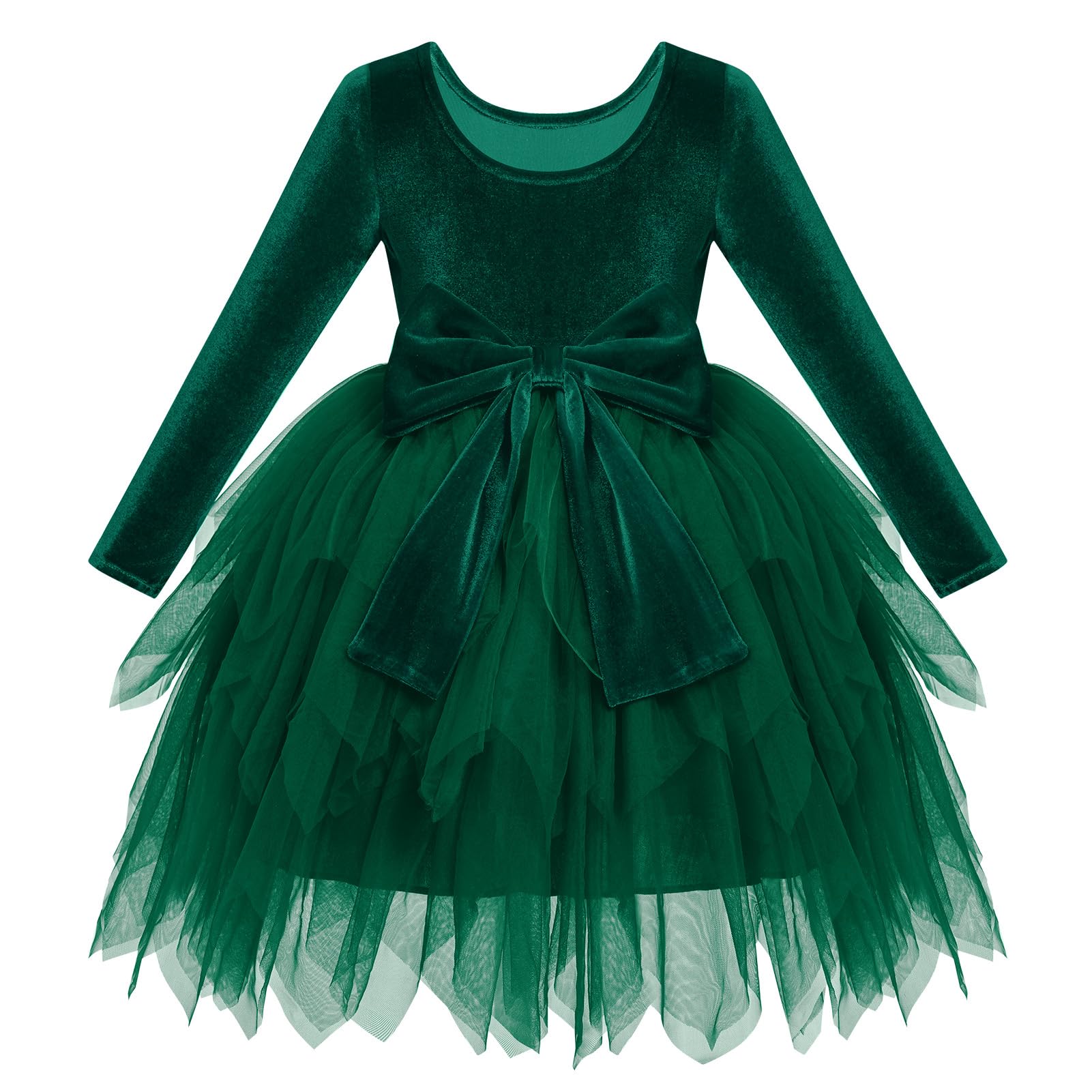 IDOPIP Toddler Baby Girls Velvet Tutu Dress Bowknot Ruffle Tulle Princess Christmas Birthday Party Dress Fall Winter Clothes