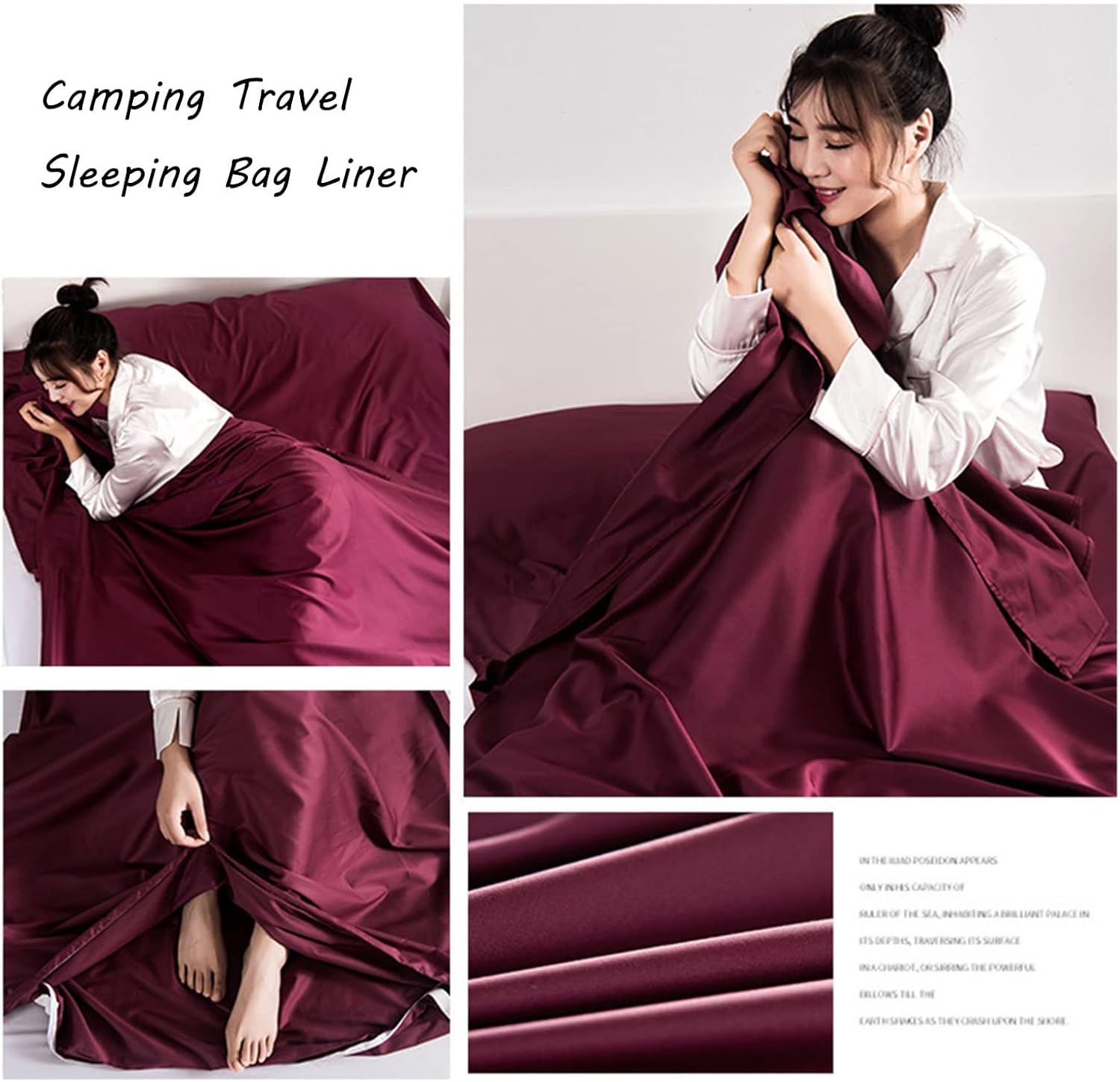 Sleeping Bag Liners Four Seasons Sleeping Bag Liner/Wine Red, Ultralight and Compact Adult Sleeping Bag, for Outdoor Camping Travel Hotel Sheets, 4 Sizes (Color : Wine red, Size : 180x210cm)