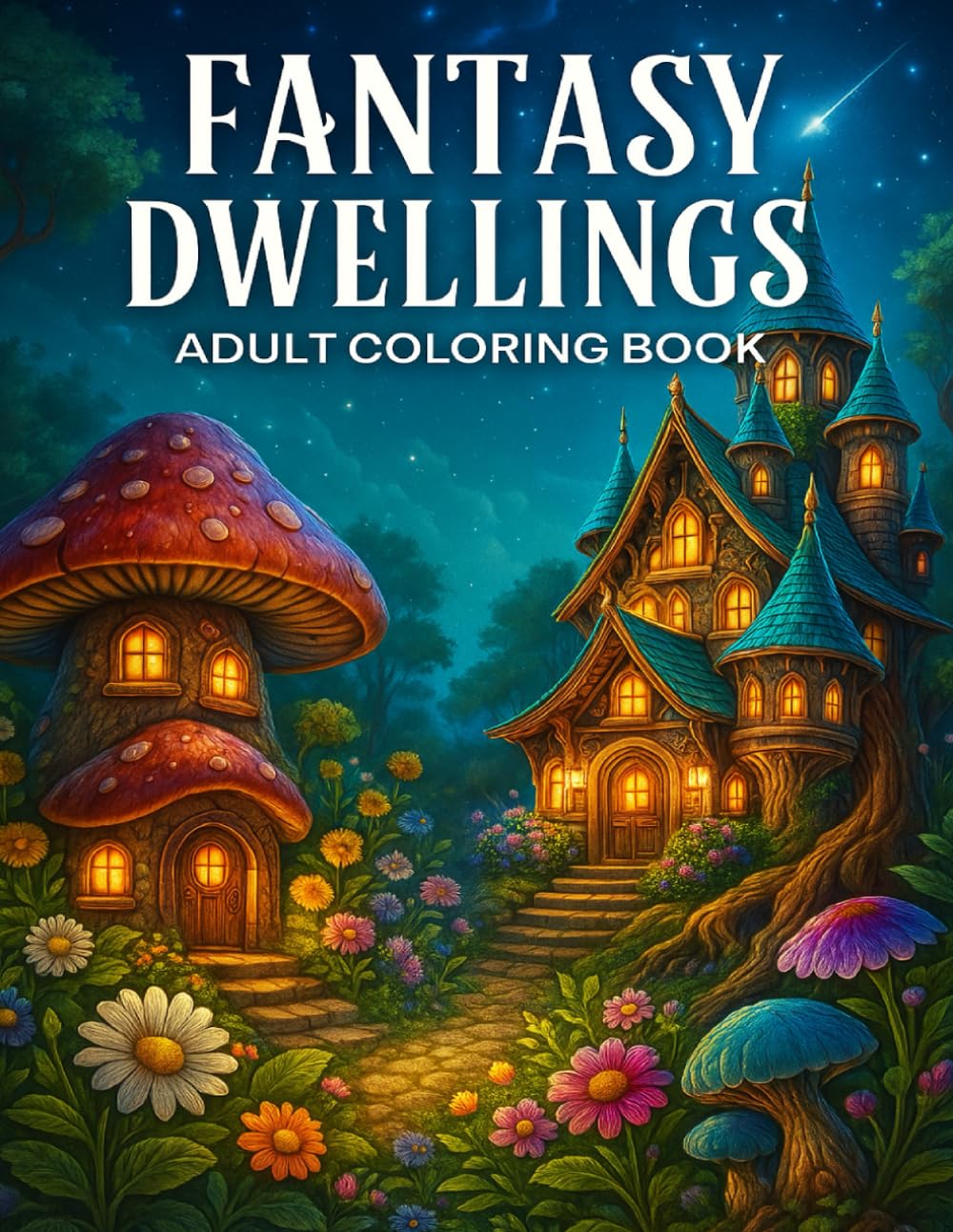 Fantasy Dwellings Adult Coloring Book: Whimsical Mushroom Houses and Enchanted Cottage Scenes for Relaxation and Stress Relief