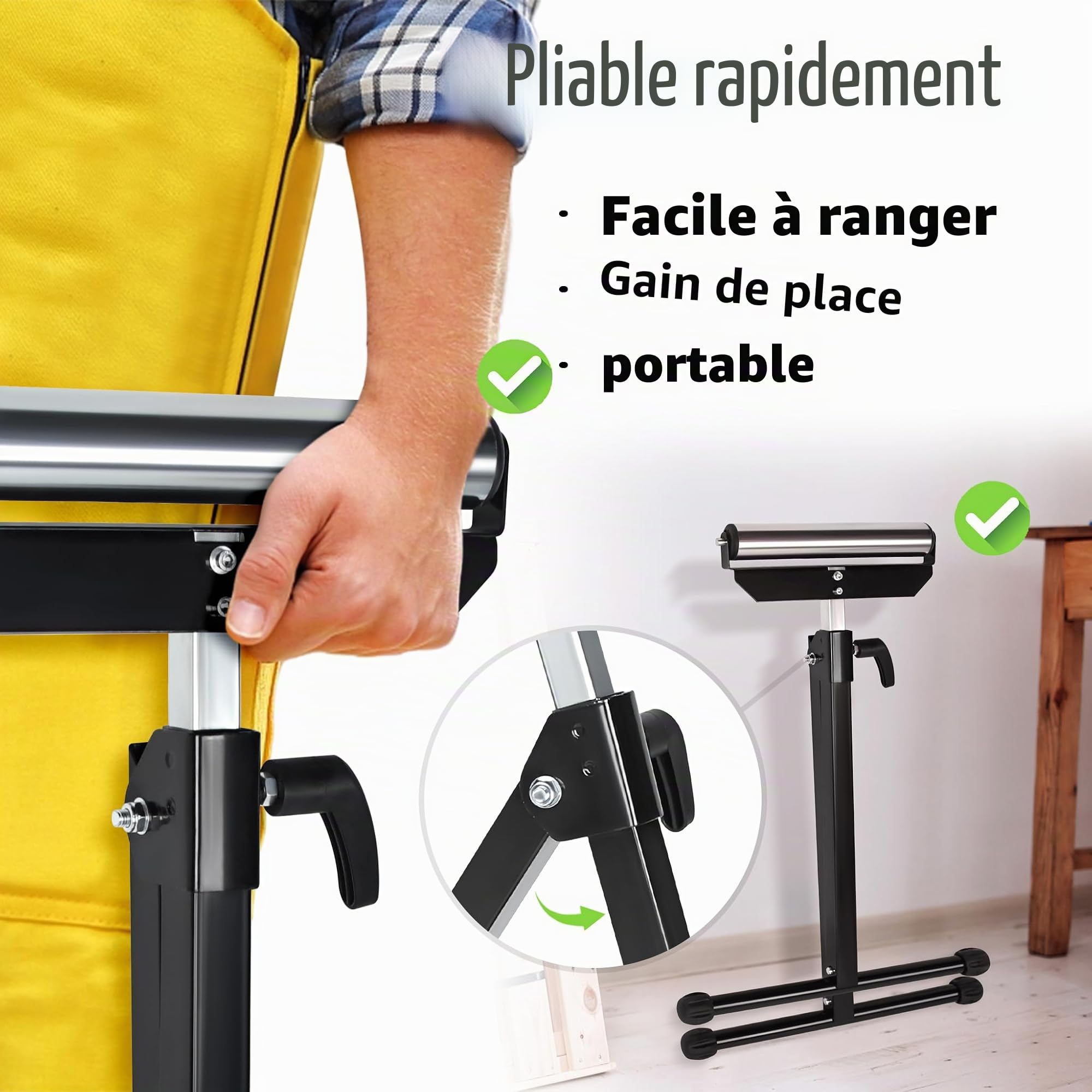 FIVMEN Tréteau à roulettes réglable en hauteur - 2 supports à roulettes de 68 à 107 cm - Avec pieds antidérapants - Charge maximale : 60 kg