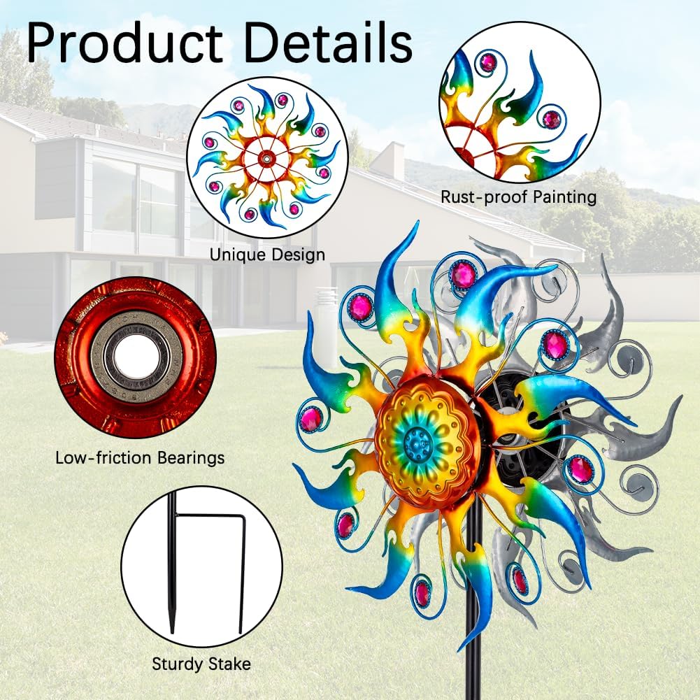Wind Spinner Outdoor,Kinetic Metal Wind Spinner for Yard,Rustproof＆Waterproof Windmill,Wind Sculptures for Yard Decor 13 * 57 Inches