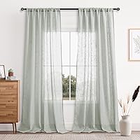 Vista 18 de DWCN Cortinas transparentes de lino sintético blanco, con bolsillo para barra, cortinas de gasa semi texturizada, para dormitorio, sala de estar
