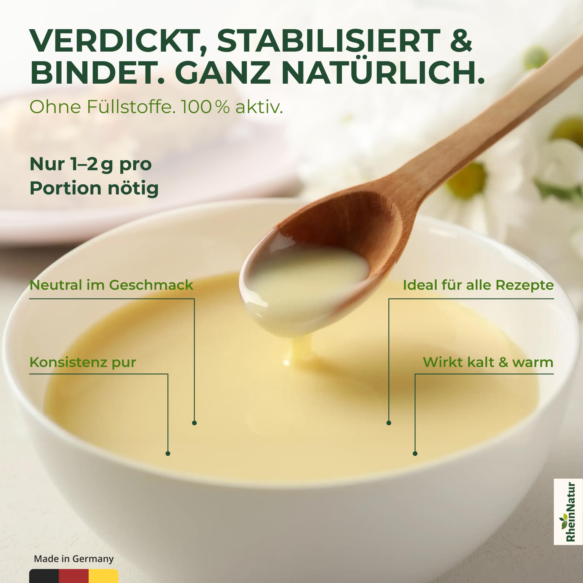 RheinNatur Guma ksantanowa w proszku 250 g – naturalny środek wiążący – stabilizator do lodów, zup, sosów – guma ksantanowa – środek zagęszczający – neutralny w smaku i wegański