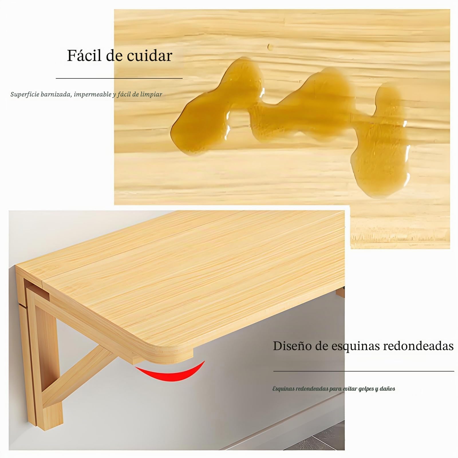 Escritorio Abatible Pared, Mesa Plegable de Pared de Madera Maciza, Mesa de Comedor Ahorro de Espacio, Escritorio de Ordenador Multifunción(100 * 60cm/39.4 * 23.6in)