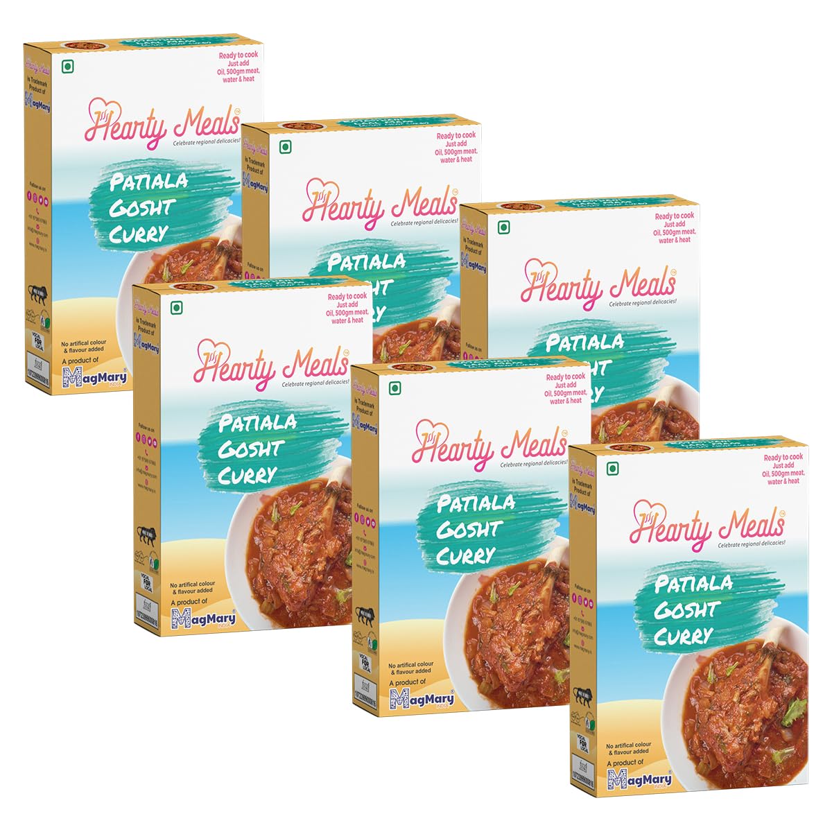 Hearty Meals Patiala Gosht Curry Cooking Mix, Pack of 6 (75g each) | Instant Gravy Red Mutton Masala Mix Patiala Style | Ready in 20 - 25 min | Serves 30-36 | No Preservatives | Ready To Cook Indian Premix Masala Spice | (B097C4BLX9) Amazon Price History, Amazon Price Tracker