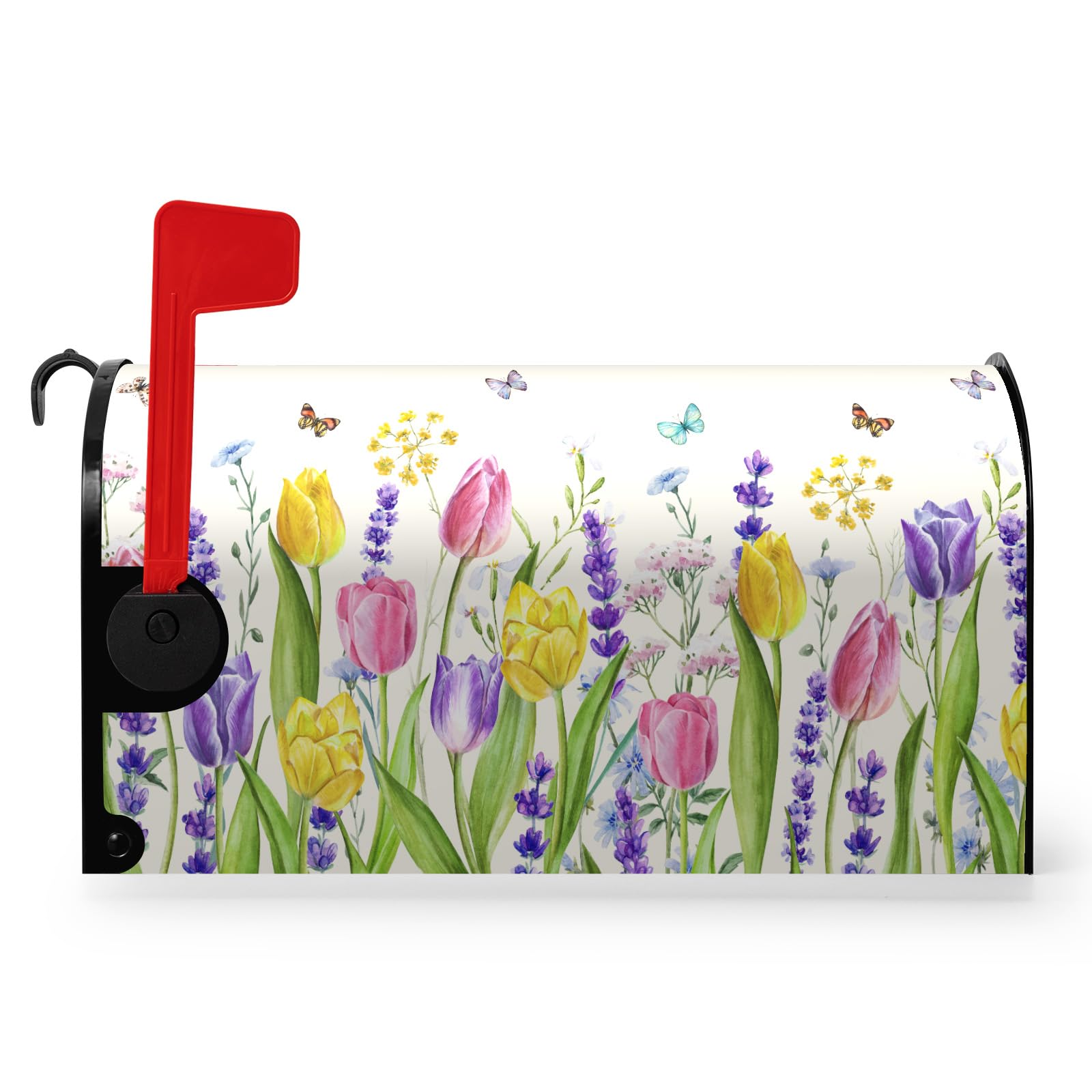 Dacawin Spring Tulip Floral Mailbox Covers Magnetic Large Size 25.5 X 21 Inch Summer Spring Flower Butterfly Mailbox Cover Oversized Post Box Cover