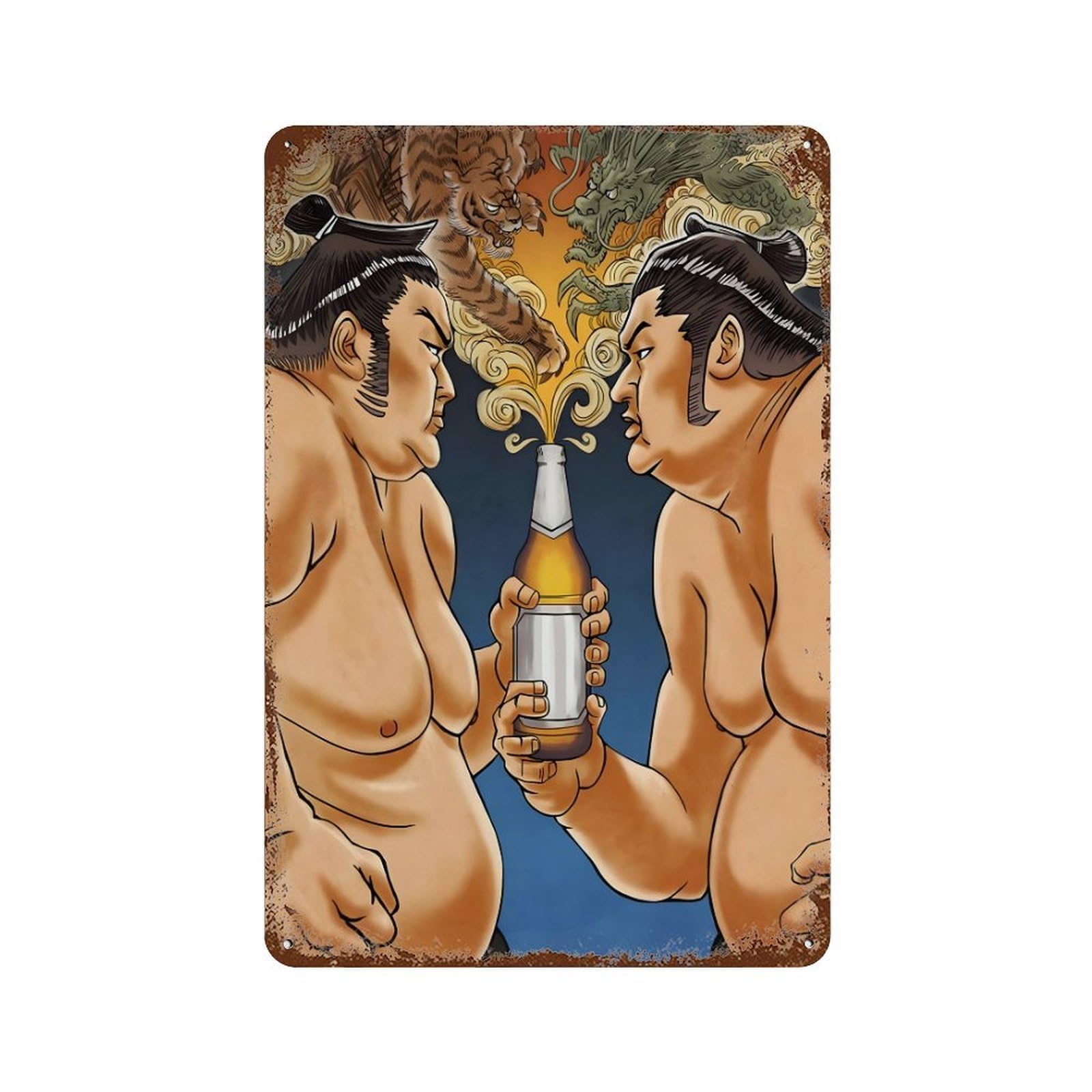 xiaoxiaoshen Beer Sumo Wrestler Wall Decor Art Metal Tin Poster Modern Home Decor Art Home Bar Shop Decorations Vintage Sign 30x20cm