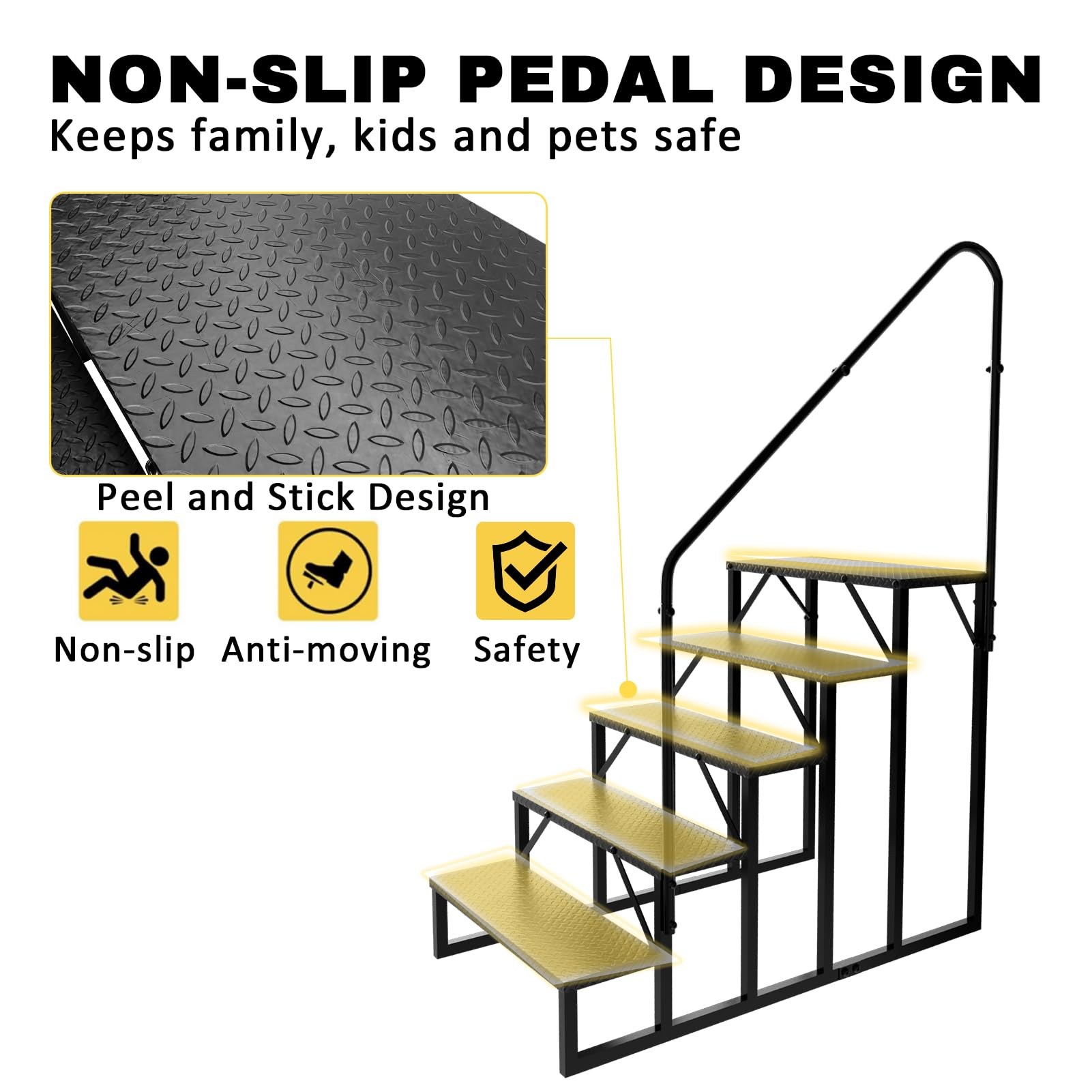 Scaletta per Piscina Gradini Acciaio Antiscivolo per Caravan, Scale Gradini Portatile per Camper con Cinque Ruote, Scaletto per Casa (5 gradini con 1 corrimano)