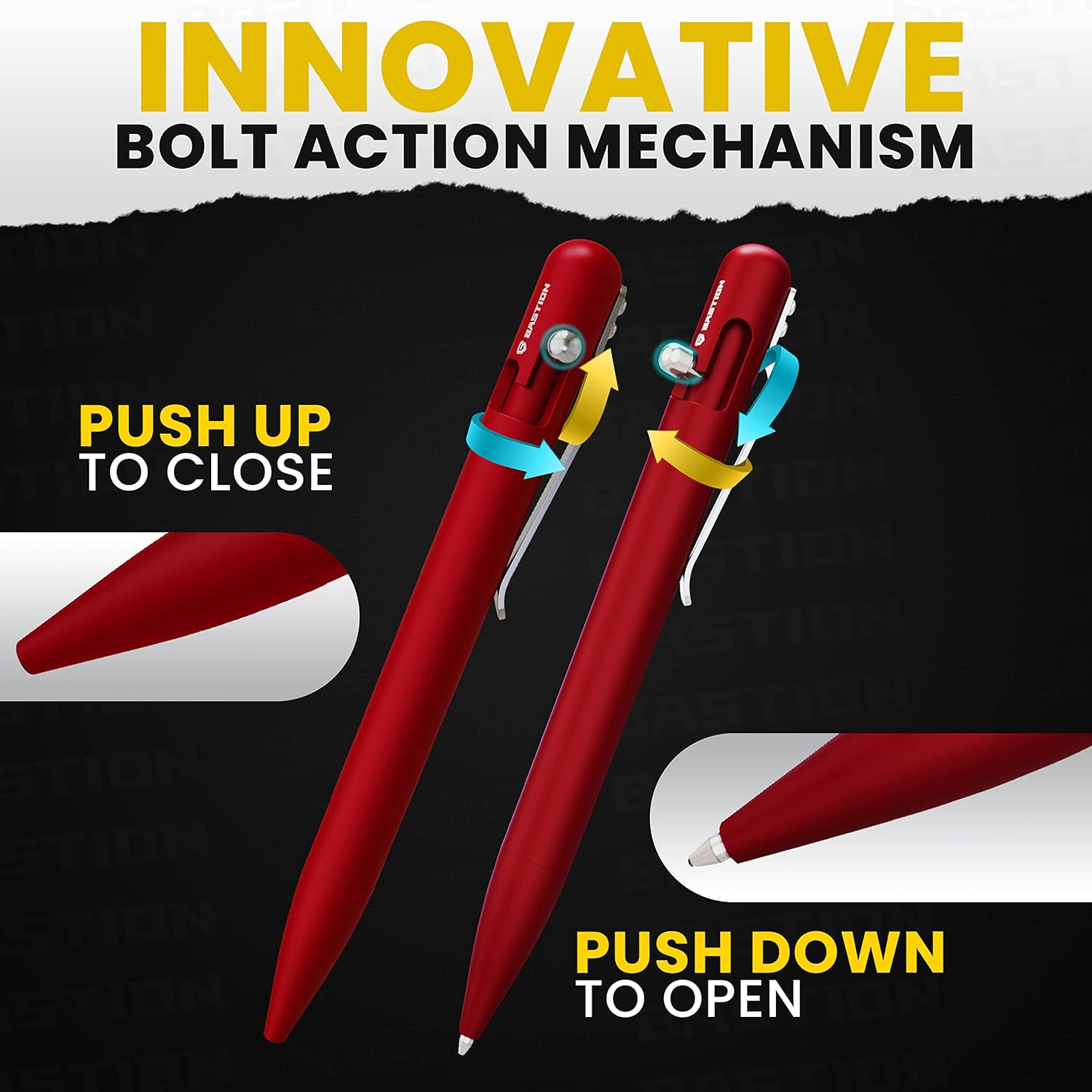 BASTION Aluminum Pen Plus 6 Gel Black Ink Refill | Luxury Bolt Action Pen Metal Body Fine Point (0.5mm) For Women & Men Ballpoint Pen Combo Gift Set (Red)