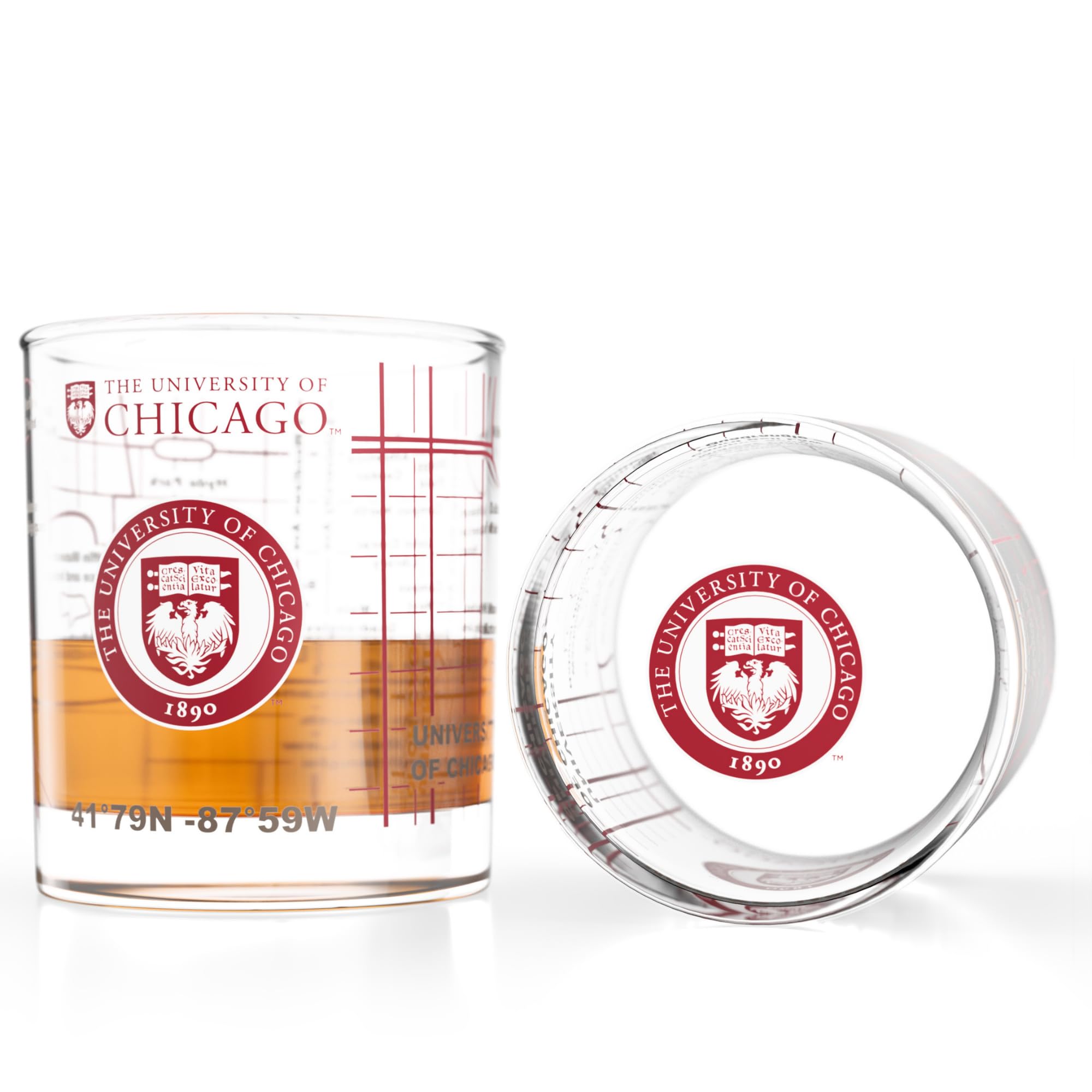 Greenline Goods University of Chicago Maroons Whiskey Glasses Set of 2, 10 oz Rocks Glasses with Full-Color Logo &amp; Campus Map – Officially Licensed Bourbon Glass Gift for Alumni &amp; Fans