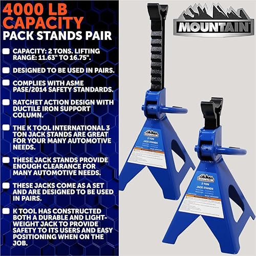 Miniatura 8 de Mountain 52009 - Soportes de gato automotriz de 2 toneladas para garajes, talleres de reparación y bricolaje, 4,000 libras. Capacidad, ligero, marco