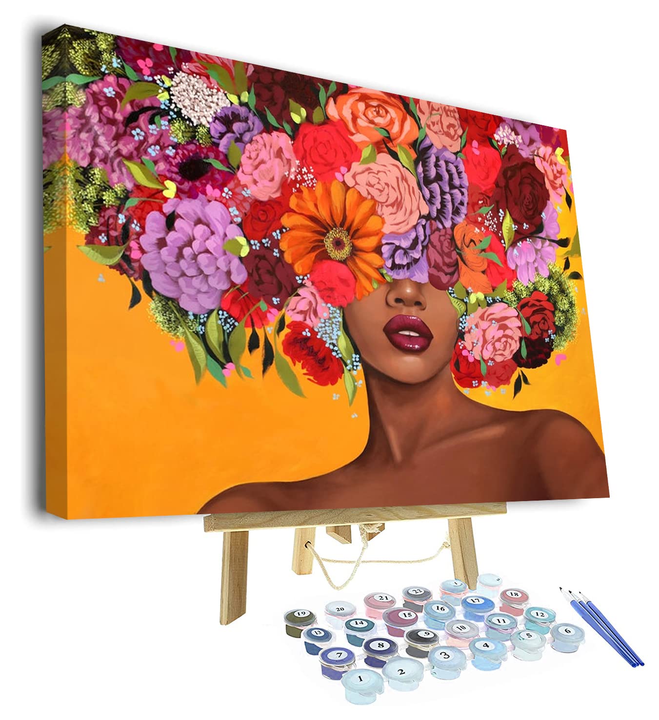 TUMOVO Paint by Number for Adults Framed, DIY Paint by Numbers Flowers Girl, African American Paint by Numbers for Adults Beginner, Oil Hand Painting by Number, Unique Gift Art Crafts for Home 16x20