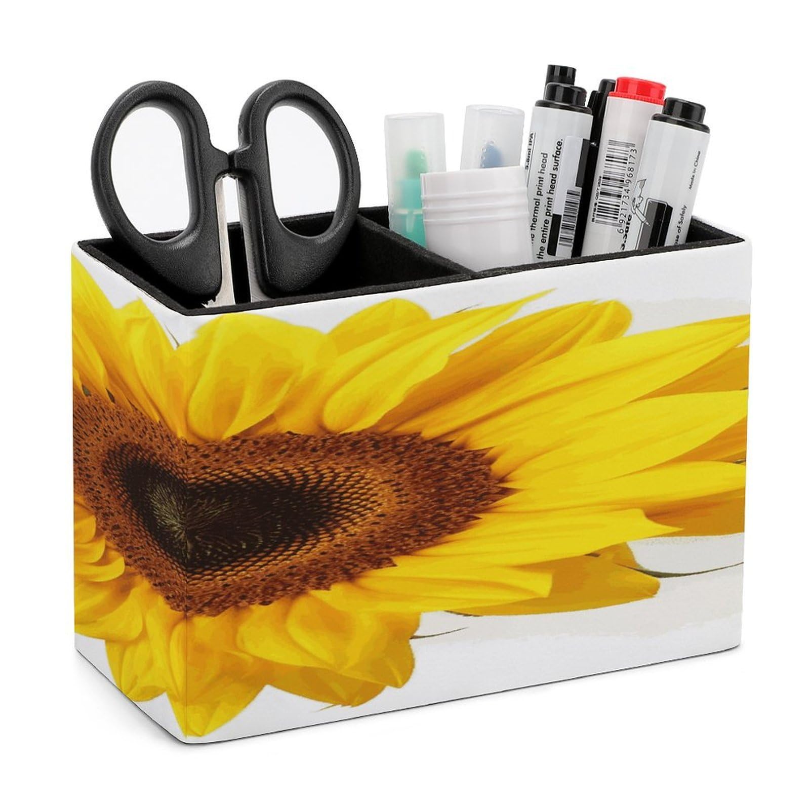 LDGSUPH Sunflower Isolated Leather Pen Holder for Desk Organizer Caddy Large Pencil Cup Multi-function Pencil Holder Makeup Brush Holders Pen Organizer for Home Office Storage Box