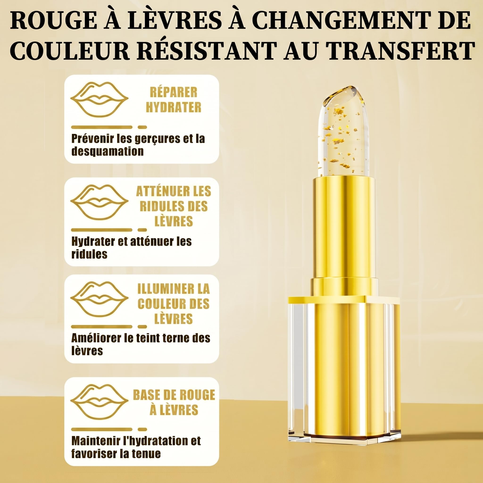 Rouge à Lèvres Magique Changeant de Couleur, Baume à Lèvres pH Adaptatif Longue Tenue, Rouge à Lèvre Ph Glow Brillant avec Flocons d'Or, Sans Transfert & Hydratant - 5