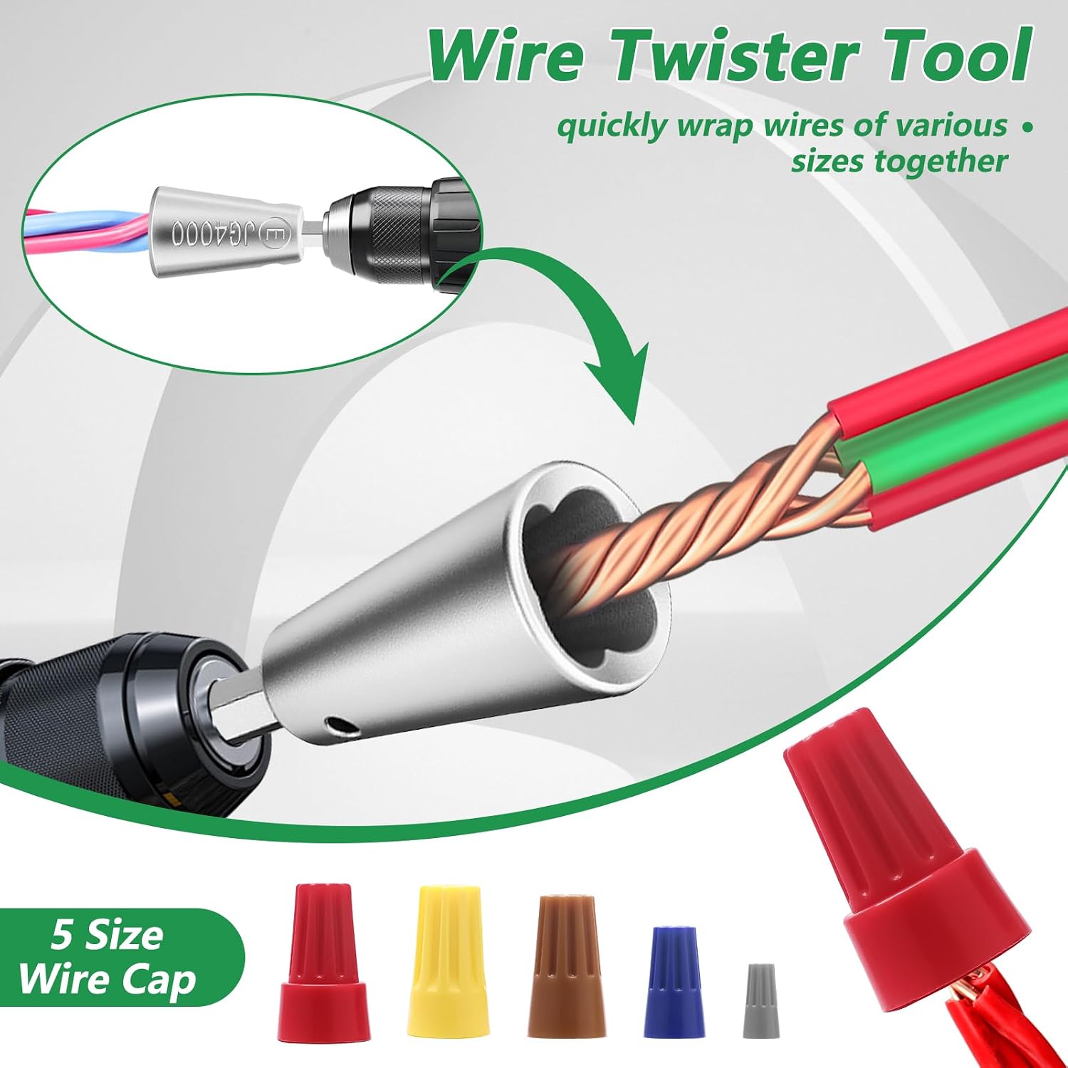 Wire Stripper and Twister for Drill, Windspeed 6/8/10/12/14 AWG Wire Nut Stripper for Drill with 50P Connectors Nuts