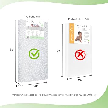 Dream On Me Dreamland Orthopedic Firm Fiber Crib and Toddler Bed Mattress, Greenguard Gold and JPMA Certified, Waterproof Vinyl Cover, Dual-Sided Mattress, Grey, Made In The U.S.A
