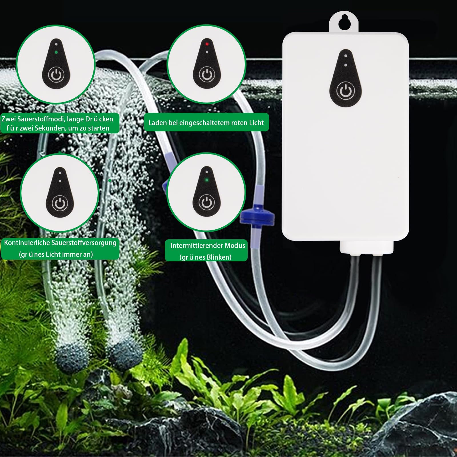 Pompes à air solaires, chargement USB et chargement solaire sont disponibles, oxygénateur de 2 W pompe à air d'aquarium, aérateur de pêche avec tube, pierres à bulles, pompe à oxygène solaire