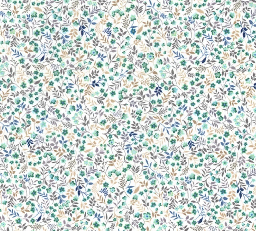 Pyrhan Floral Poly-Cotton Fabric by the Metre – 45 Inch Wide Dressmaking Fabric, Cotton Material for Quilting, Sewing, Patchwork, Floral Prints. (45-Delicate-Jade)