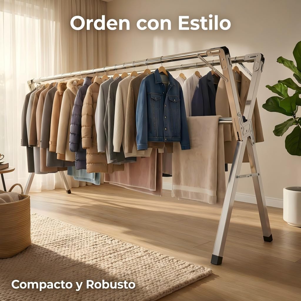 Tendedero Plegable de Acero Inoxidable 140-240 cm, Interior y Exterior