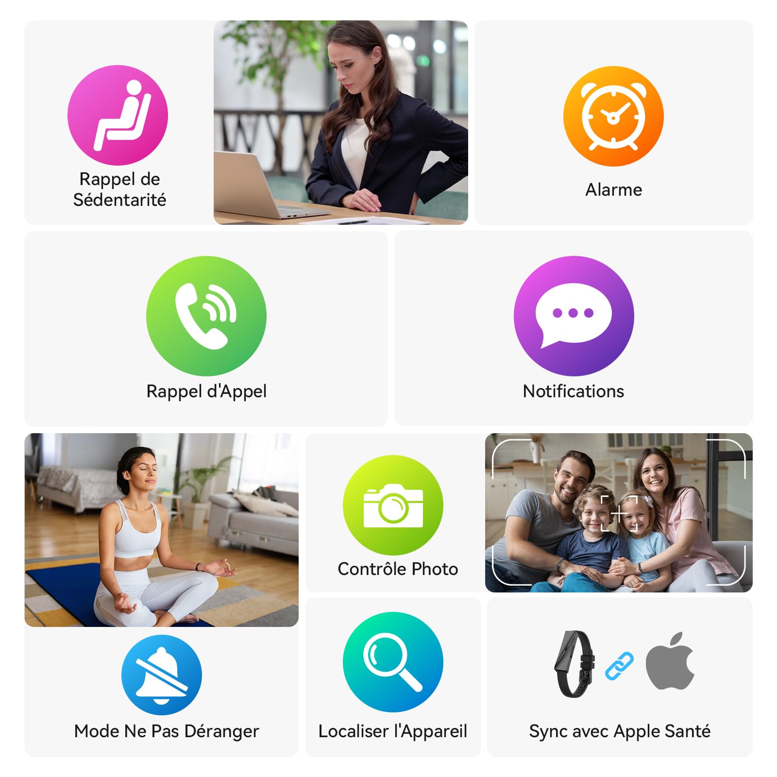 Smart Fashion Bracelet Connecté sans Écran, Smartwatch Fitness Tracker avec Suivi 24/7 Activité, Sommeil & Fréquence Cardiaque, Modes Multisports, Autonomie 15 Jours IP68 (Noir)