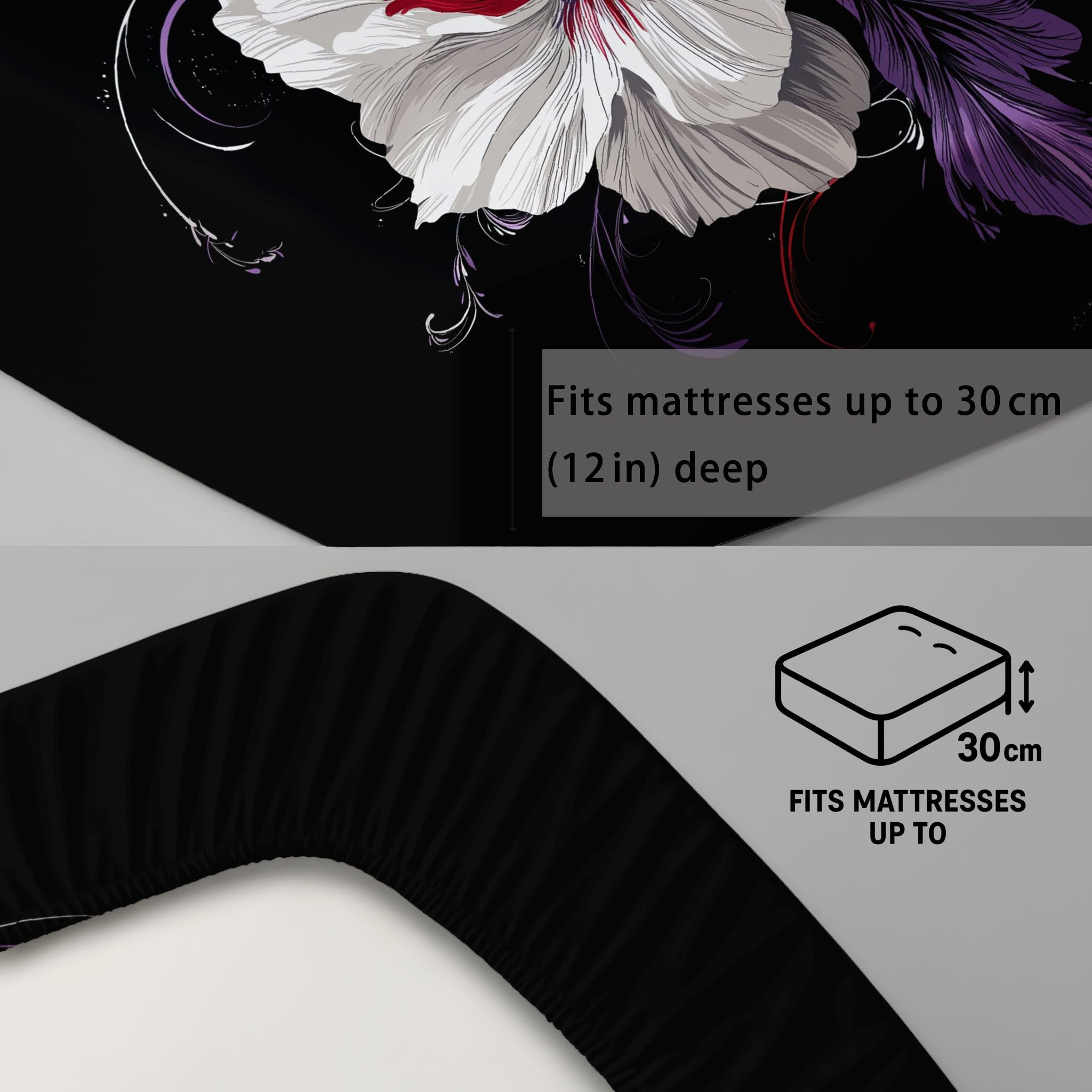 King Fitted Sheets - Bed Sheets Breathable and Luxury Microfibre Bedding Sets 160 x 200 cm, Flowers Floral Petals, Vintage Aesthetic Artistic, Master Bedroom Feminine Bedroom