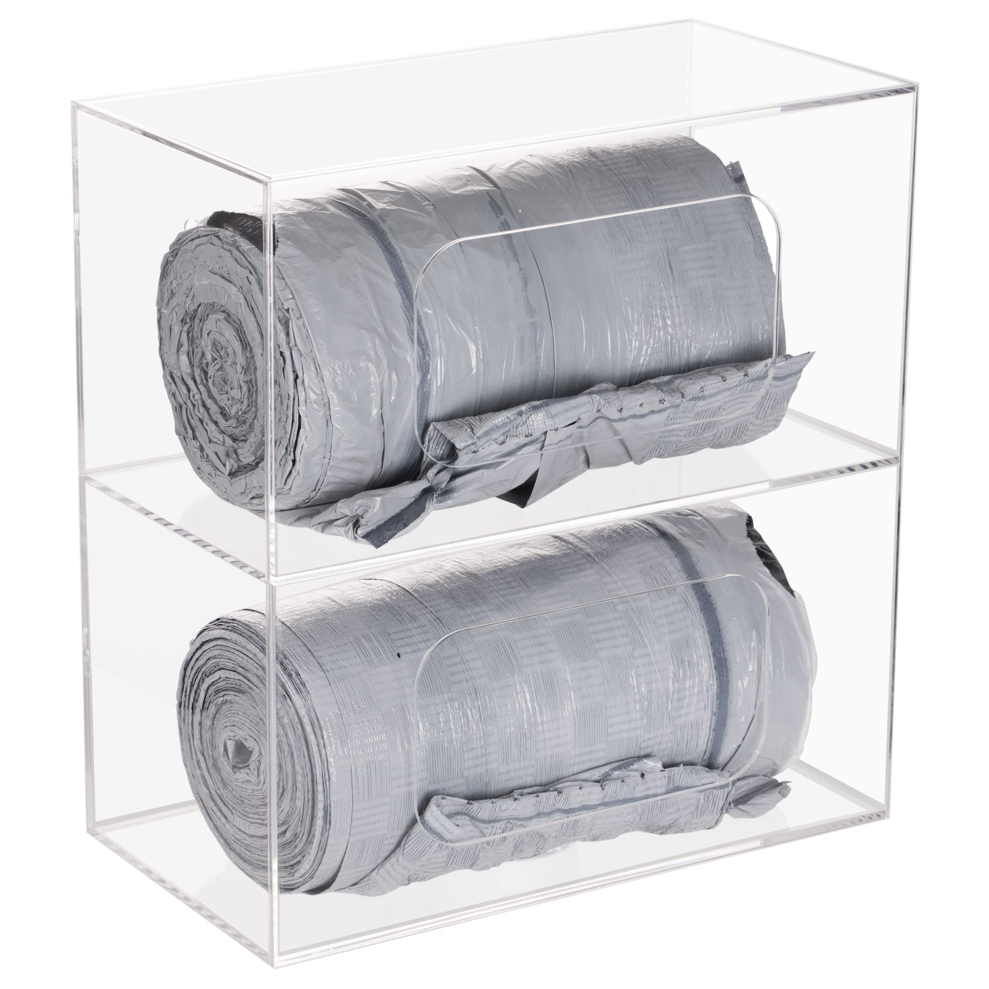 SEANADO Müllbeutel-Spenderhalter, 2 Fächer, Wandhalterung, Acryl, doppelseitig, belastet, Organizer, Aufbewahrungsbox, Halter für Müllbeutel, Lebensmittelbeutel, Kunststoffbeutel (26.5x12.7x27.9 cm)