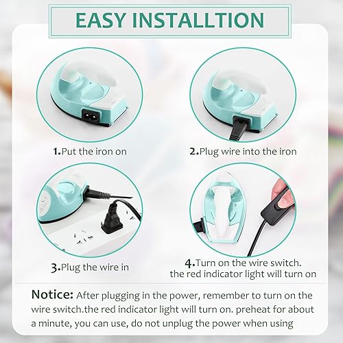 Miniatura 3 de Honoson - Plancha pequeña, térmica, portátil, con accesorios de base de carga, ideal para cuentas para planchar, parches, bricolaje, zapatos, Verde