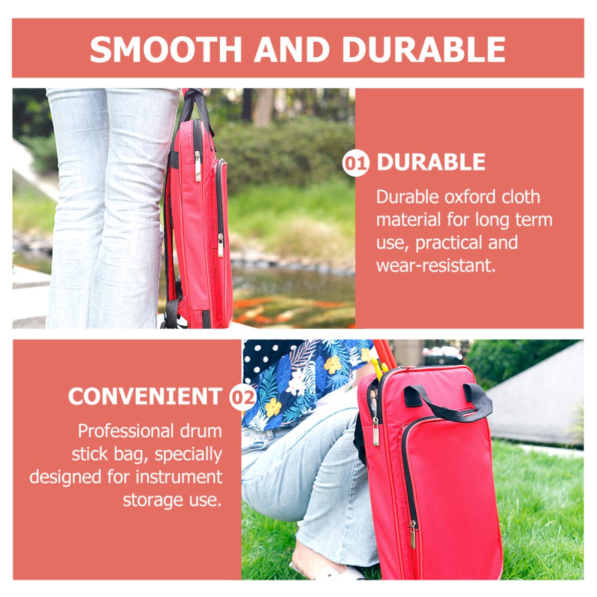 Bolsa para Baquetas de Batería Roja, de Algodón, Fácil de Transportar, Diseño Acolchado para Uso en Salas de Práctica y Escenarios