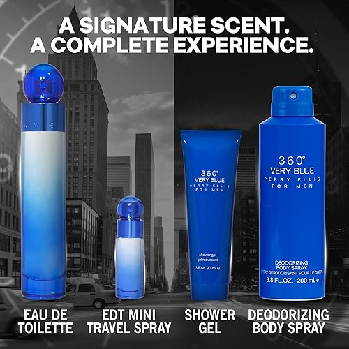 Miniatura 3 de Perry Ellis 360 Very Blue 4 Pieces Gift Set for Men, (3.4 Ounce Eau de Toilette Spray + 6.8 Ounce Body Spray + 3.0 Ounce Shower Gel + 0.25 Ounce Eau