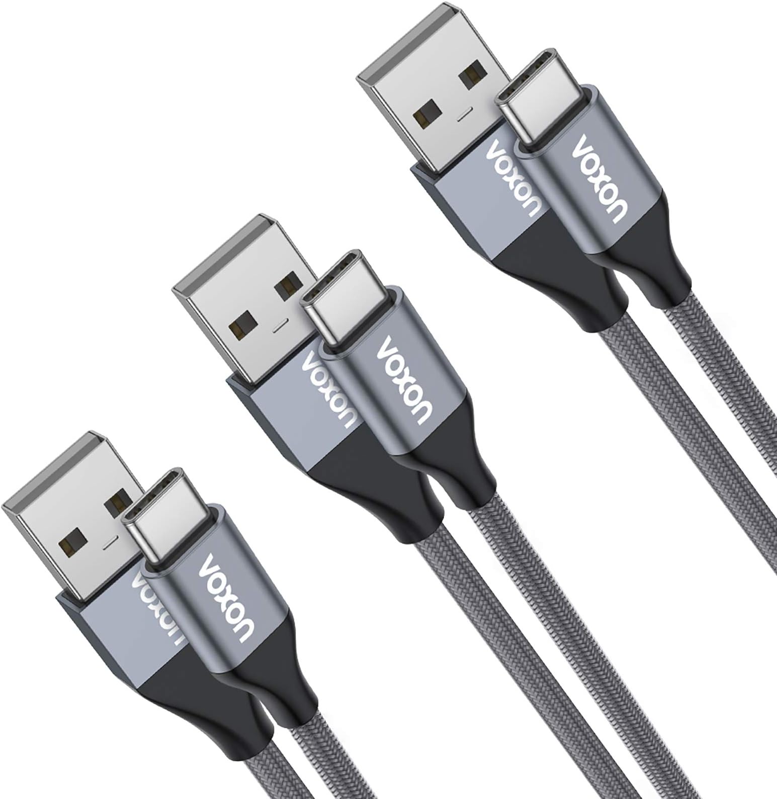 VOXON USB C Cable, Nylon Braided High Speed Type C Cable[3-Pack/1M+2M+3M] USB C to USB A Charging Sync Cable for Iphone 15,Samsung Galaxy,Huawei, Sony, Nexus, HTC,Nintendo Switch, MacBook