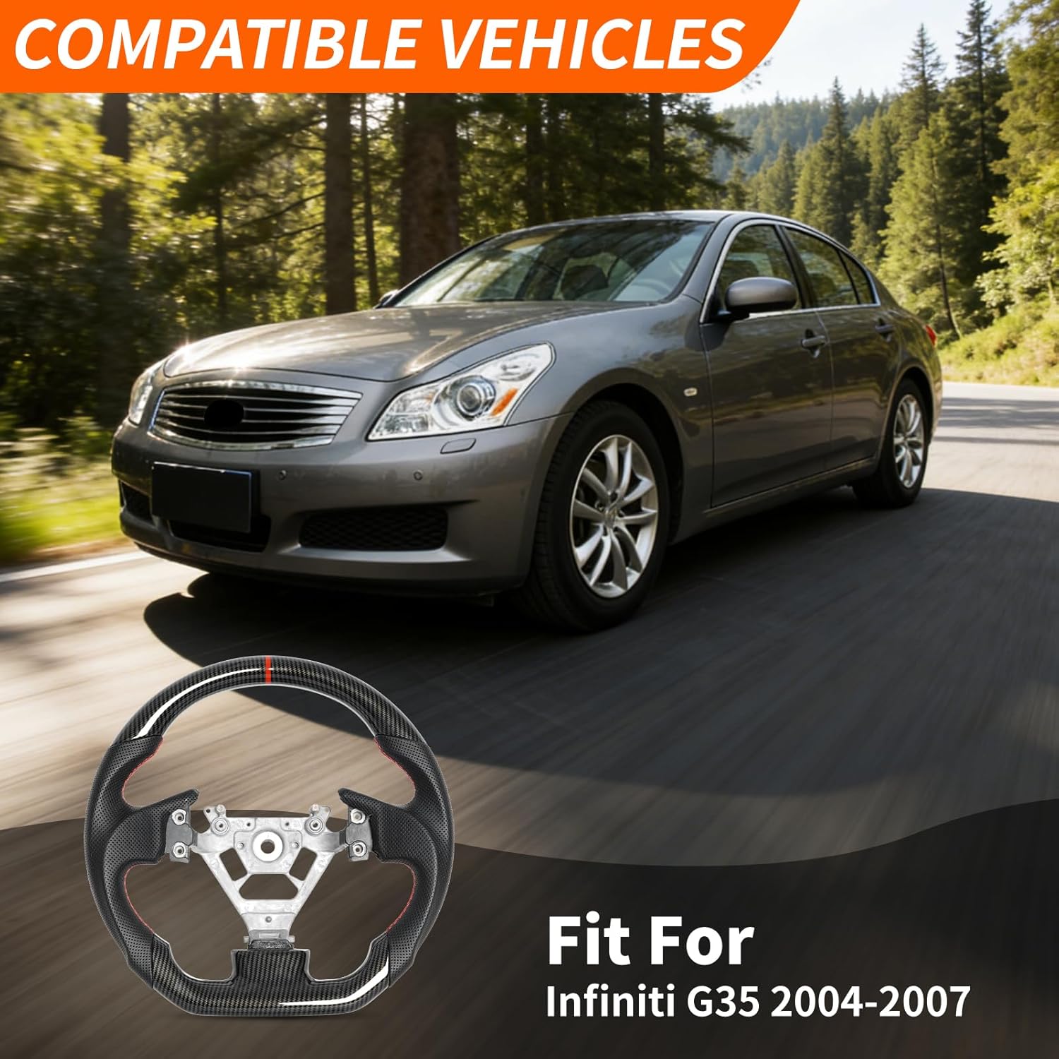 Hydro-Dip Carbon Fiber Perforated Leather Grip Steering Wheel, Car Steering Wheel Fit for Infiniti G35 2004-2007