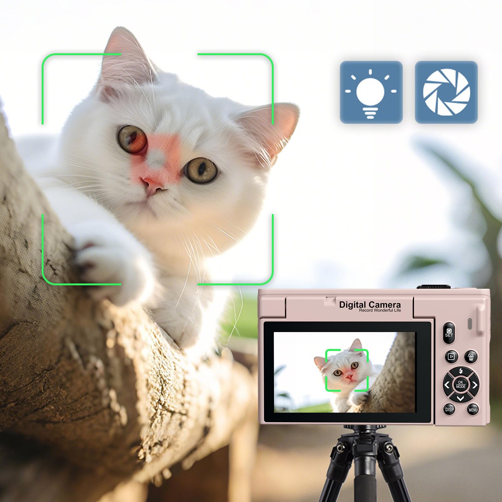 Fabater Fotocamera Digitale, Fotocamera Mirrorless WiFi 4K 75MP con Schermo Flip da 3 Pollici e Zoom 18X, Fotocamere da Viaggio Compatte per Ritratti Paesaggistici e Vlogging di (PINK)