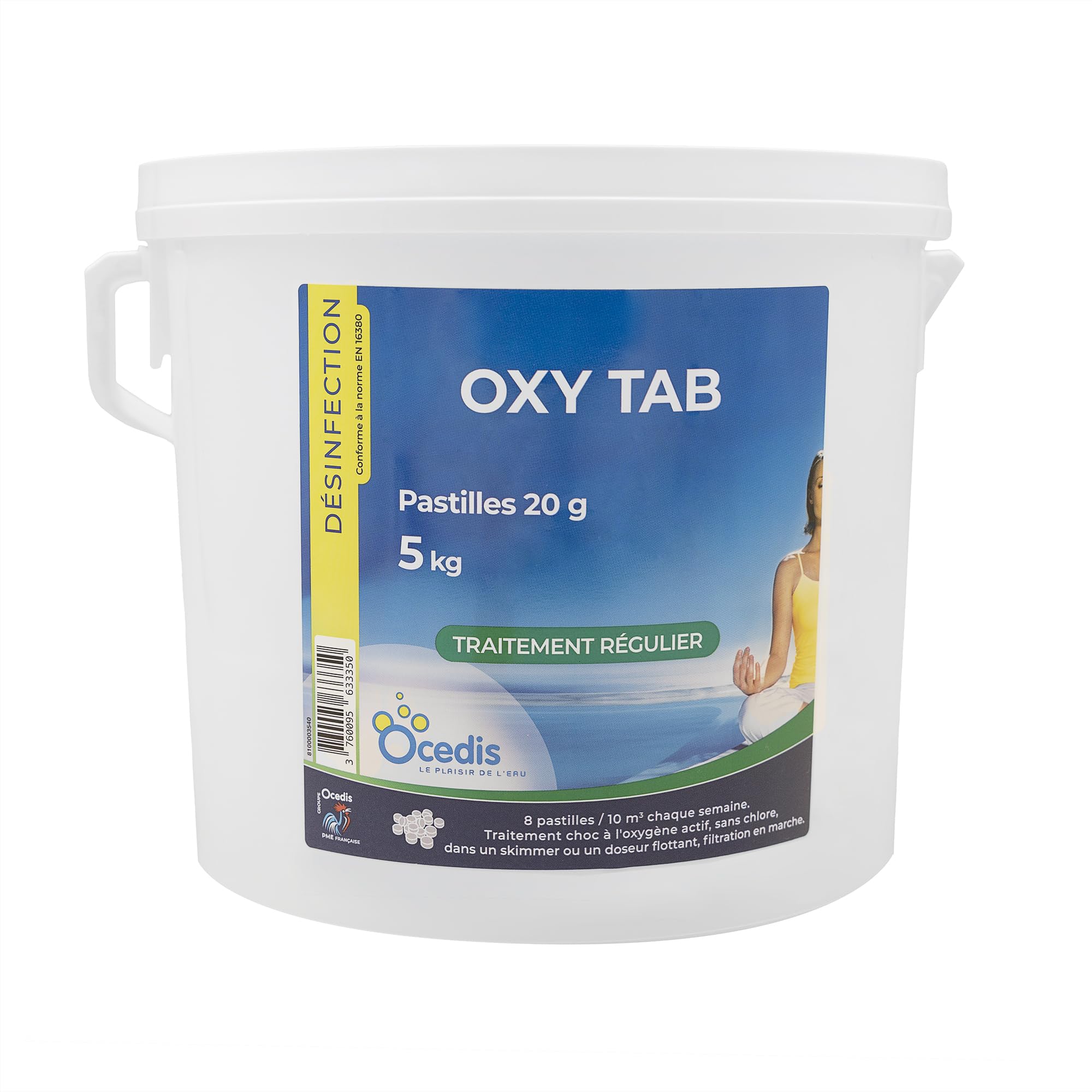 OCEDIS OXY Tab 20 Pastilles 20g - 5kg | Désinfection Régulière et/ou Choc sans Chlore - Oxygène Actif Choc - Activateur de Brome - Dissolution Rapide + 10 Tests HPS OFFERTS 6 en 1