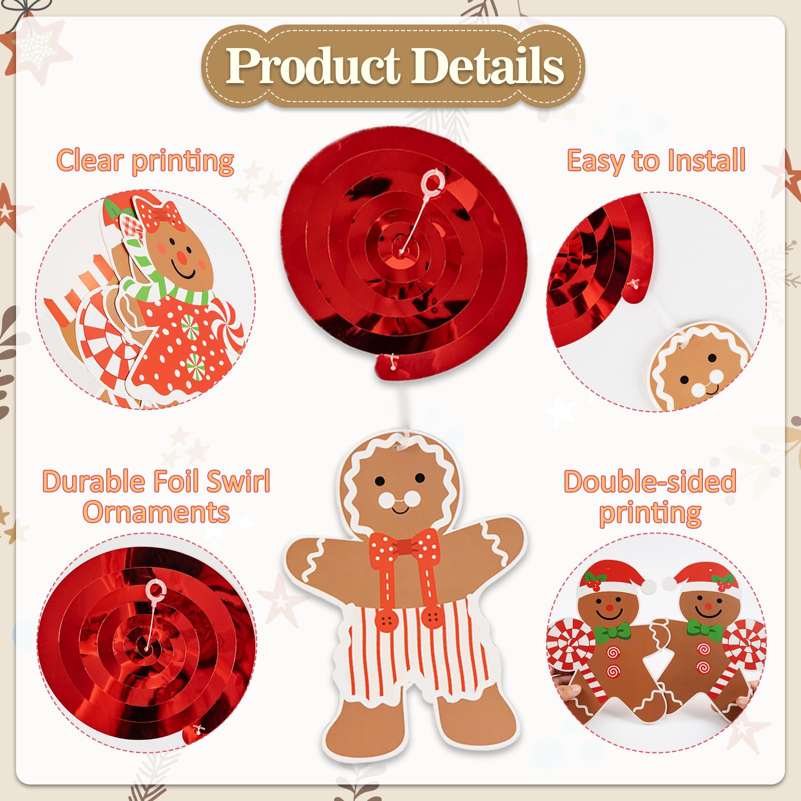 30 piezas de decoración de remolinos colgantes de Navidad, Feliz Navidad, hombre de jengibre, serpentinas colgantes para invierno, país de las maravillas, Navidad, Año Nuevo, vacaciones, fiesta de