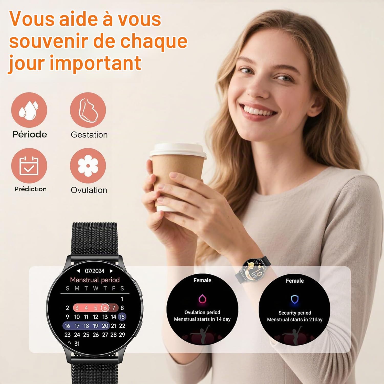 Montre Connectée Femme avec Appel Bluetooth, 1.32" Smartwatch avec Fréquence Cardiaque/SpO2/Sommeil Montre, 120+ Mode Sportifs Montre, IP68 étanche Fitness Podomètre Compatible pour Android iOS