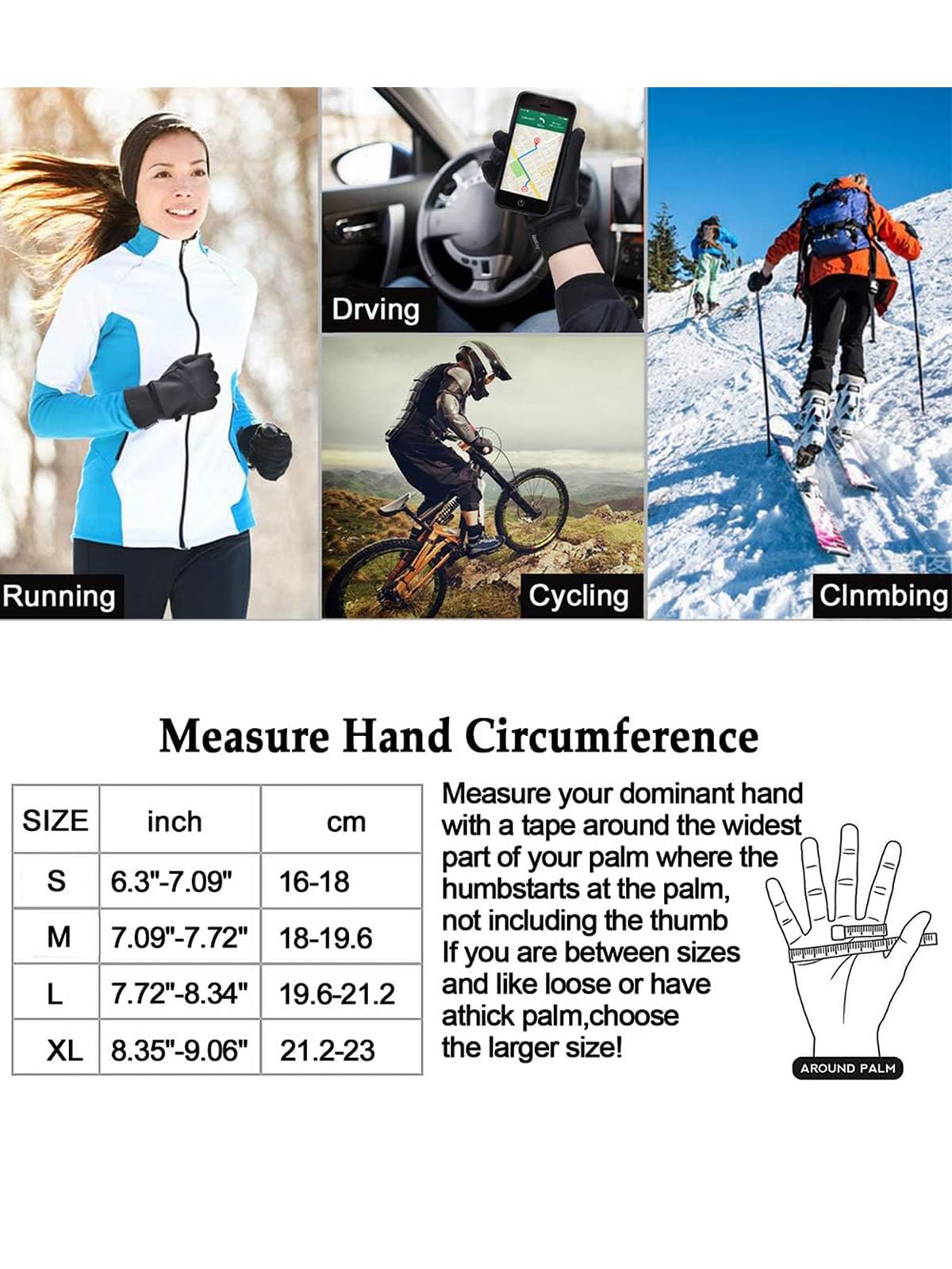 Guantes de invierno EAGLEFLY para pantalla táctil, ligeros, resistentes al agua caliente para caminar, equitación, ciclismo, correr y conducir (mediano)