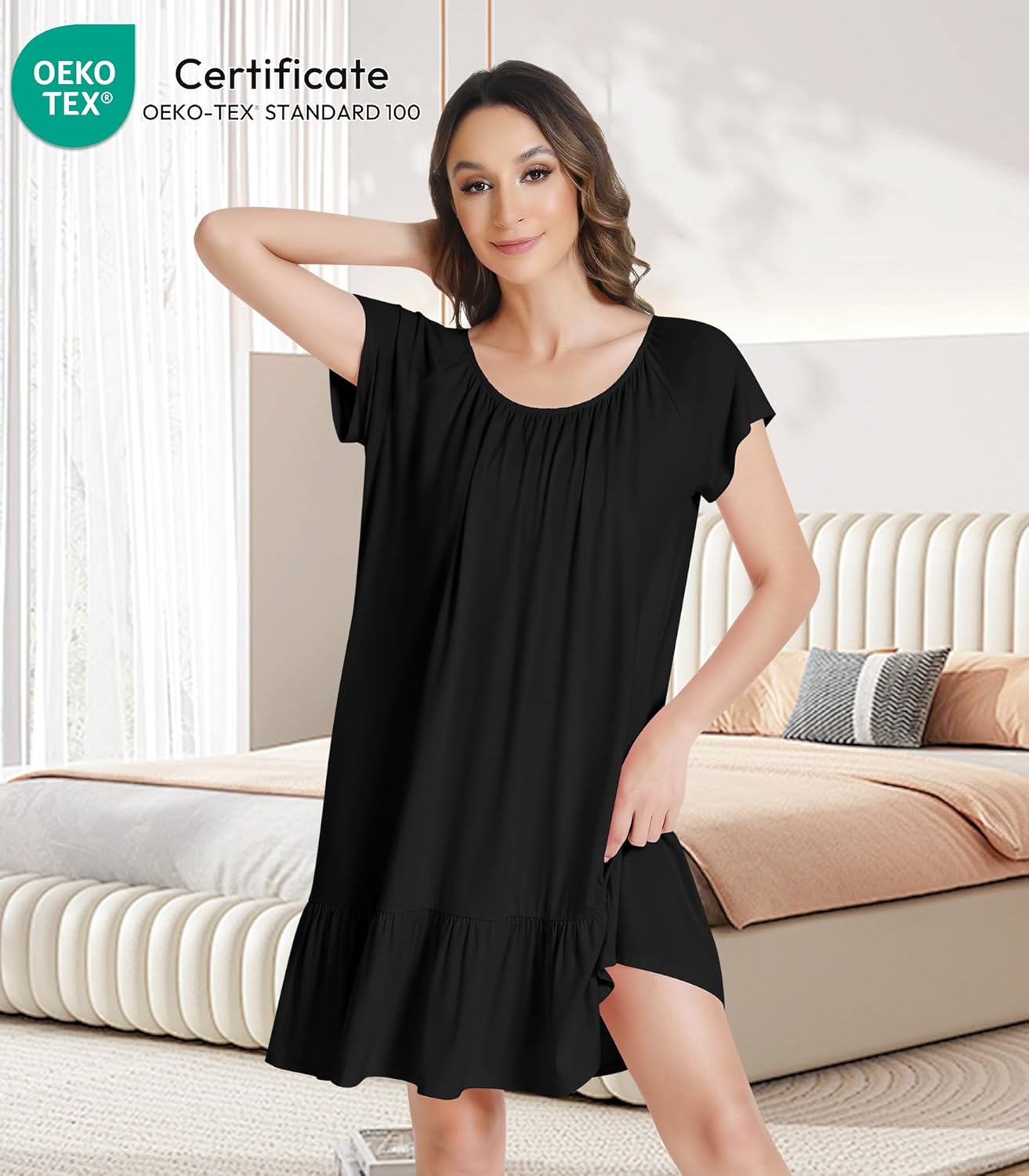 NACHILA Nightgowns for Women-Viscose Made from Bamboo, Short Sleeve Nightshirts Cool Sleepshirts Soft Sleepwear - Image 2